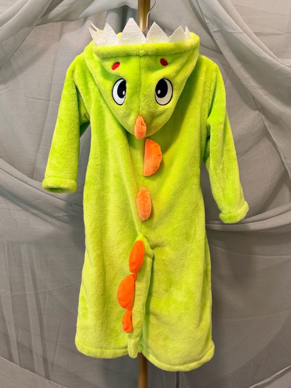Green Dinosaur Hooded Plush Robe with Orange Spikes